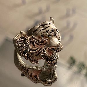 Tiger Head Silver Biker Ring